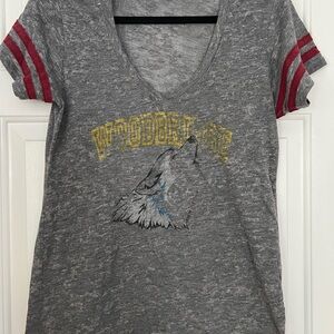 Gray Graphic Tee with Red Stripes